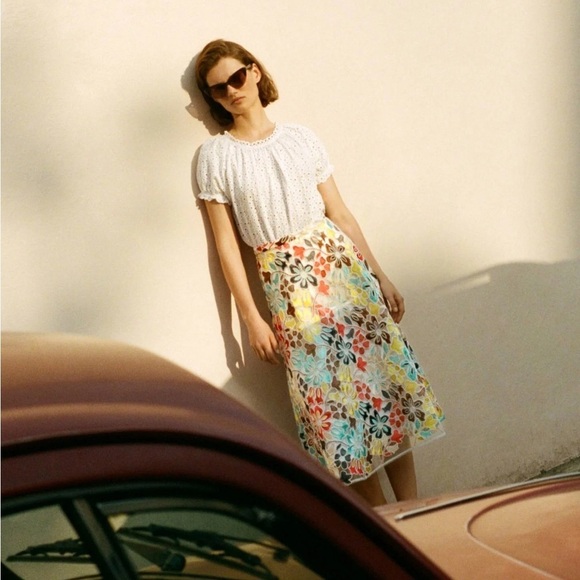 Eva Franco Dresses & Skirts - ANTHROPOLOGIE EVA FRANCO Meghan Embroidered Floral Midi Skirt